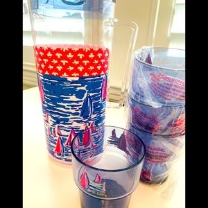 Lilly Pulitzer GWP Boatylicious Pitcher & 4 Cups. NWT